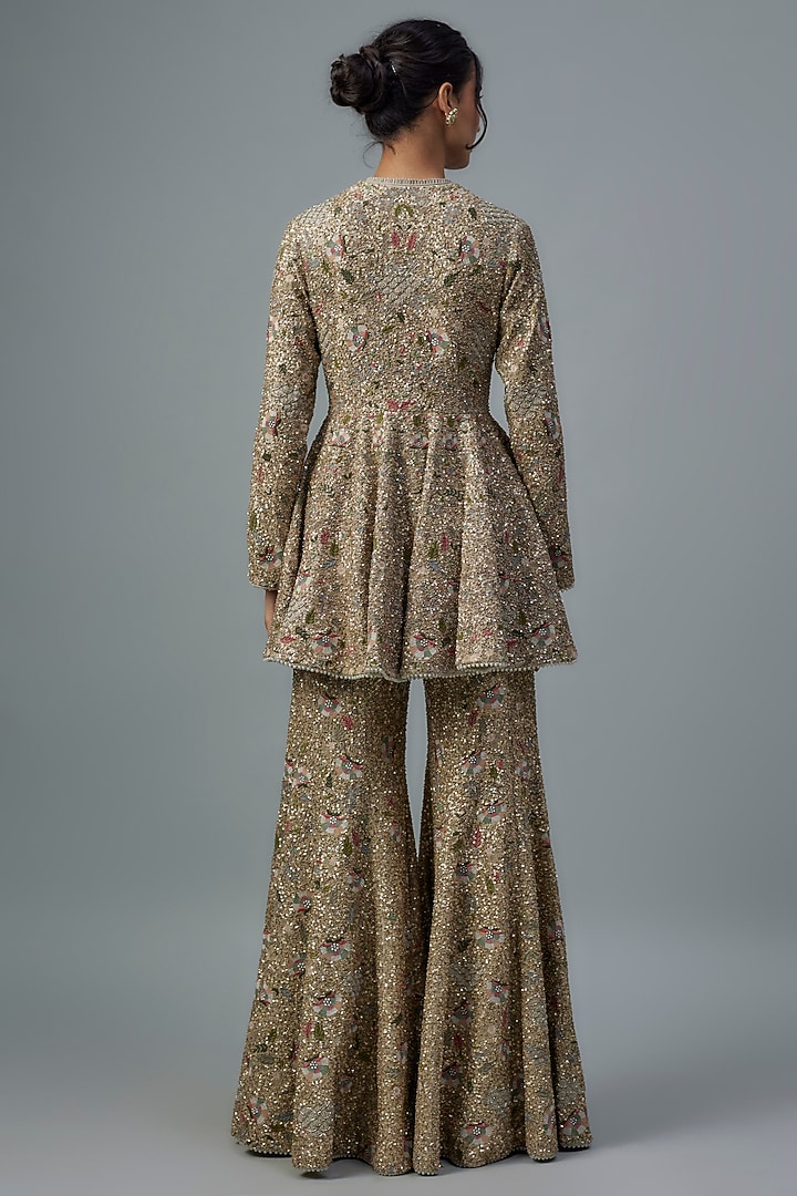Beige Georgette Zardosi Embroidered Bridal Sharara Set by Jayanti Reddy at Pernia's Pop Up Shop