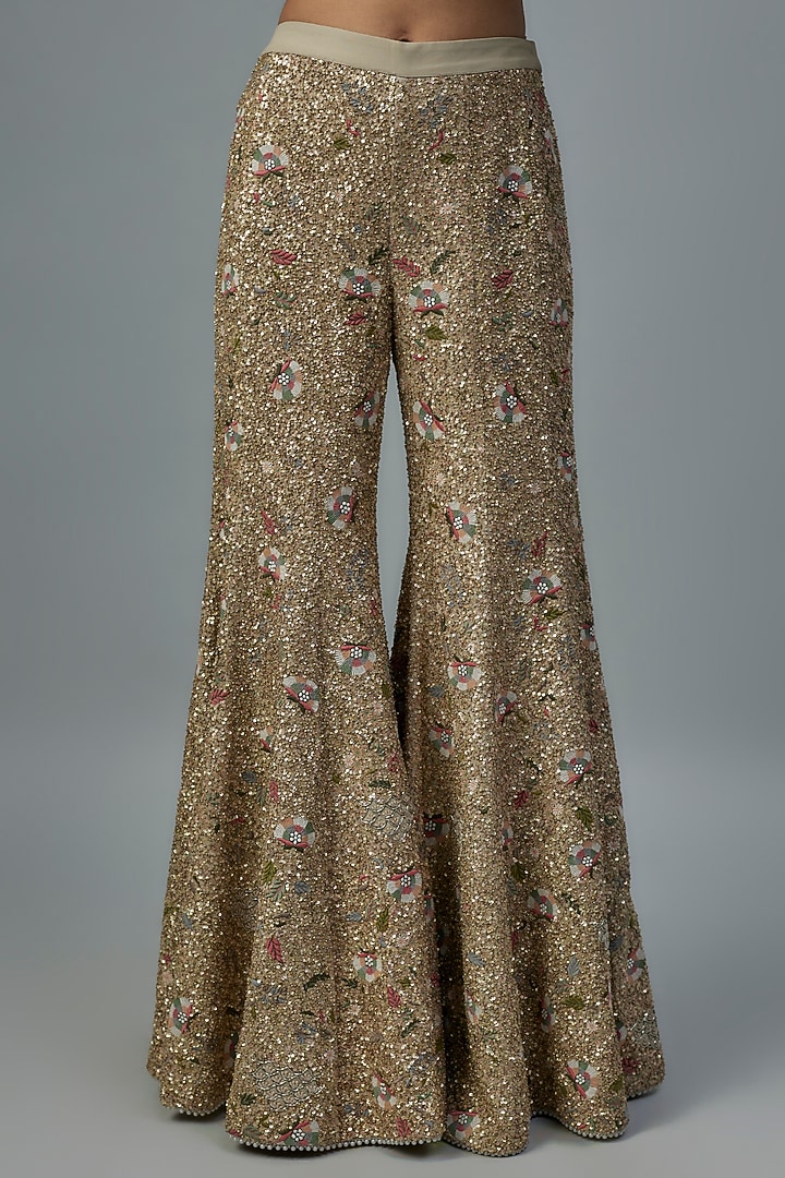 Beige Georgette Zardosi Embroidered Bridal Sharara Set by Jayanti Reddy at Pernia's Pop Up Shop