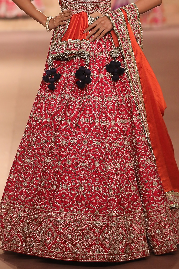Rani Pink Raw Silk Zari Embroidered Bridal Lehenga Set by Jayanti Reddy at Pernia's Pop Up Shop