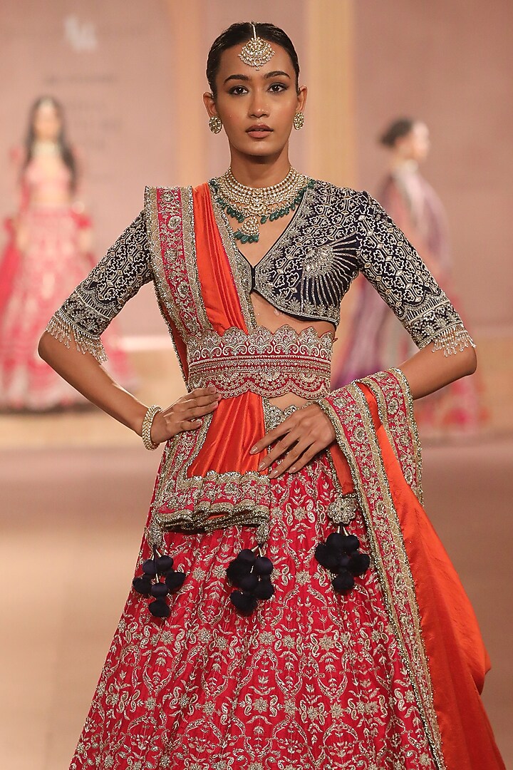Rani Pink Raw Silk Zari Embroidered Bridal Lehenga Set by Jayanti Reddy at Pernia's Pop Up Shop