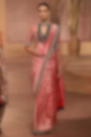 Rani Pink & Orange Banarasi Silk Zari Embroidered Bridal Saree Set by Jayanti Reddy at Pernia's Pop Up Shop