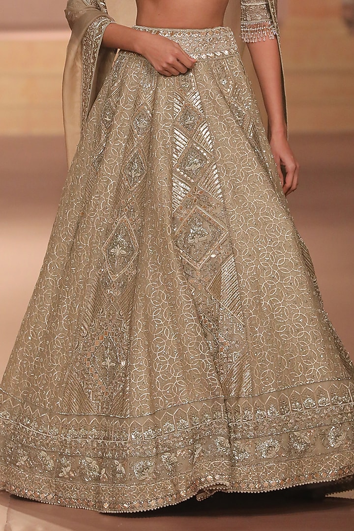 Beige & Gold Organza Gota Embroidered Bridal Lehenga Set by Jayanti Reddy at Pernia's Pop Up Shop