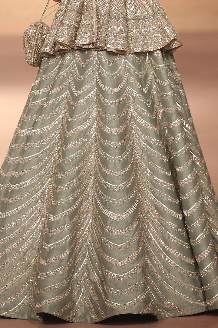 Mint Raw Silk Zari Embroidered Bridal Lehenga Set by Jayanti Reddy at Pernia's Pop Up Shop
