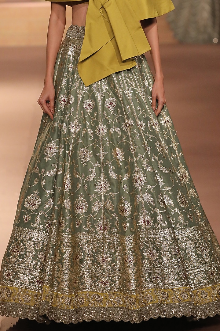 Mint Banarasi Silk Zari Embroidered Bridal Lehenga Set by Jayanti Reddy at Pernia's Pop Up Shop