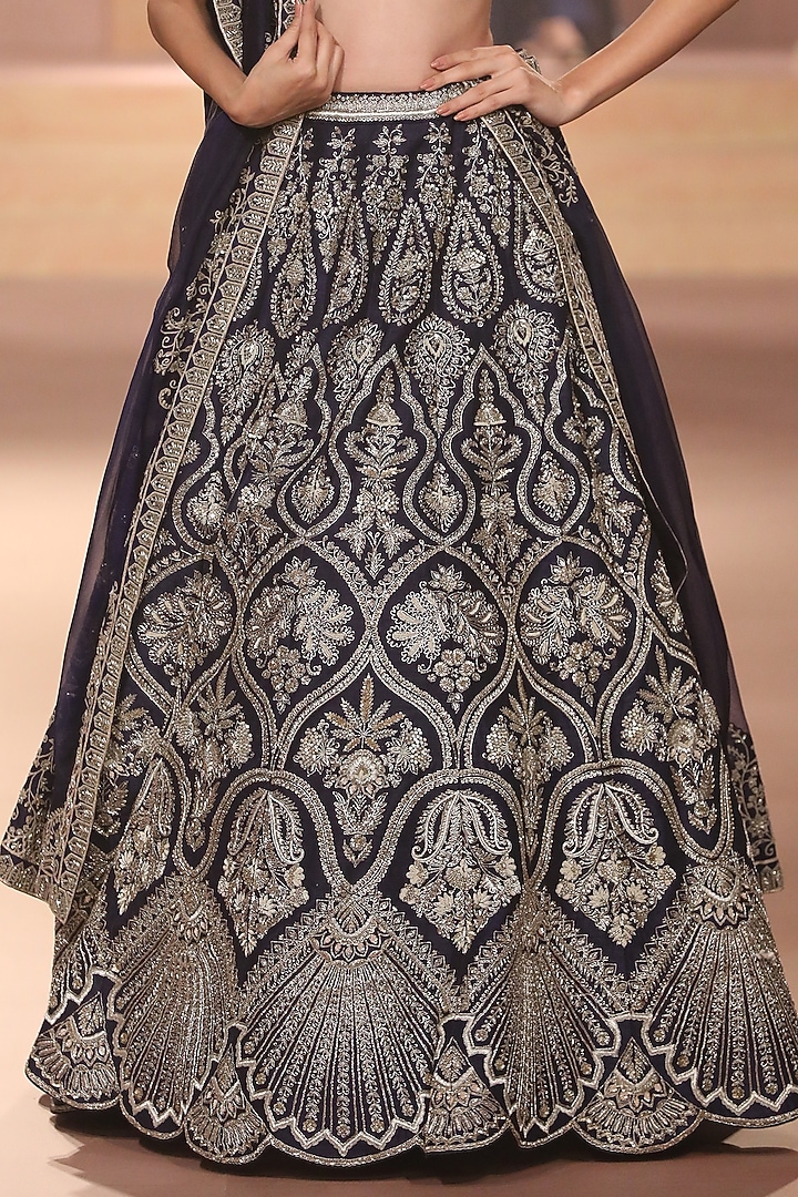 Purple Raw Silk Zari Embroidered Bridal Lehenga Set by Jayanti Reddy at Pernia's Pop Up Shop