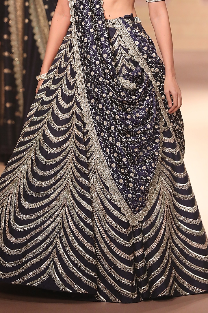 Purple Raw Silk Zari Embroidered Bridal Lehenga Set by Jayanti Reddy at Pernia's Pop Up Shop