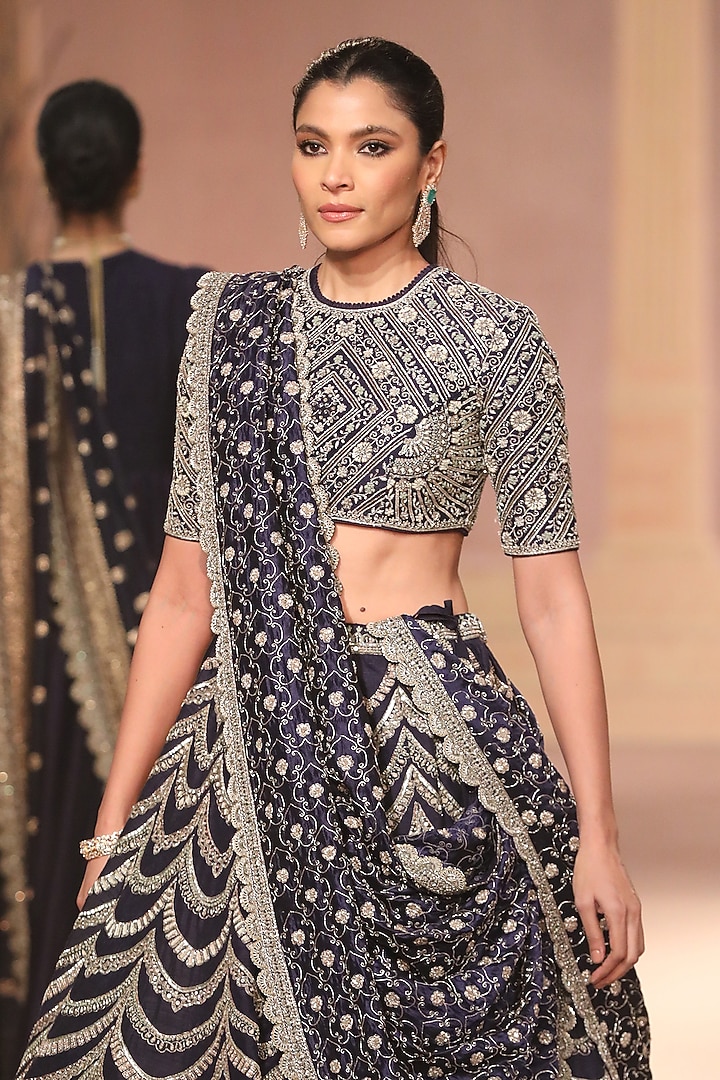 Purple Raw Silk Zari Embroidered Bridal Lehenga Set by Jayanti Reddy at Pernia's Pop Up Shop