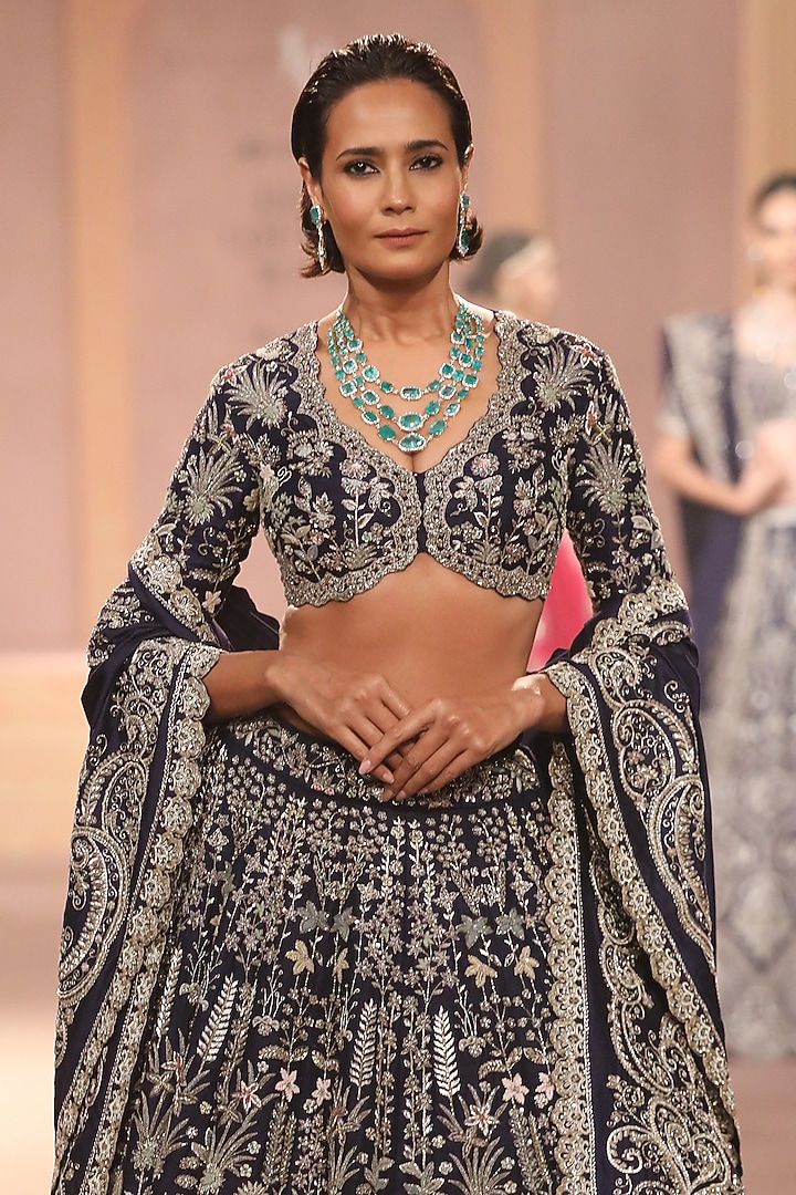 Purple Raw Silk Zari Embroidered Bridal Lehenga Set by Jayanti Reddy at Pernia's Pop Up Shop