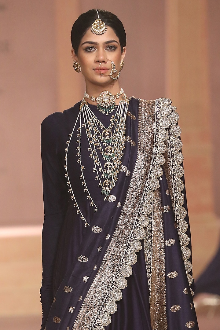 Purple Chiniya Silk Bridal Anarkali Set by Jayanti Reddy at Pernia's Pop Up Shop