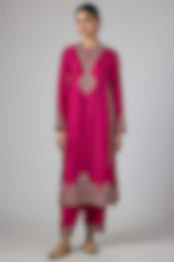 Pink Silk Zardosi Work Kurta Set by Jayanti Reddy at Pernia's Pop Up Shop