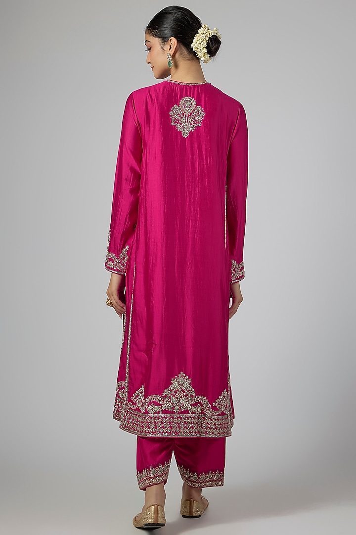 Pink Silk Zardosi Work Kurta Set by Jayanti Reddy at Pernia's Pop Up Shop