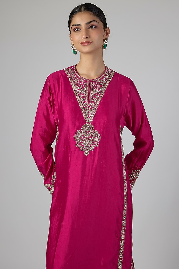 Pink Silk Zardosi Work Kurta Set by Jayanti Reddy at Pernia's Pop Up Shop