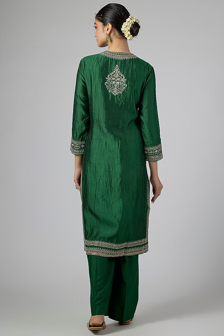 Emerald Green Silk Zardosi Work Kurta Set by Jayanti Reddy at Pernia's Pop Up Shop