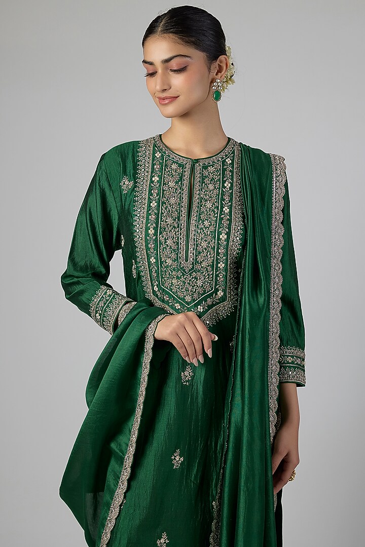 Emerald Green Silk Zardosi Work Kurta Set by Jayanti Reddy at Pernia's Pop Up Shop