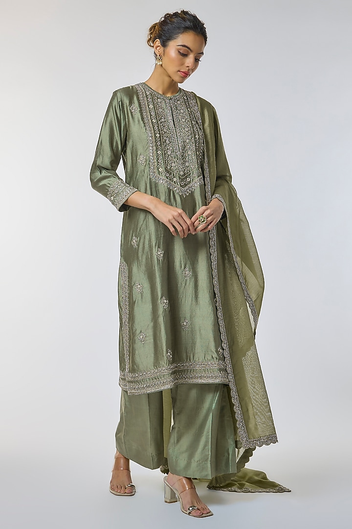 Mint Green Silk Zardosi Work Kurta Set by Jayanti Reddy at Pernia's Pop Up Shop