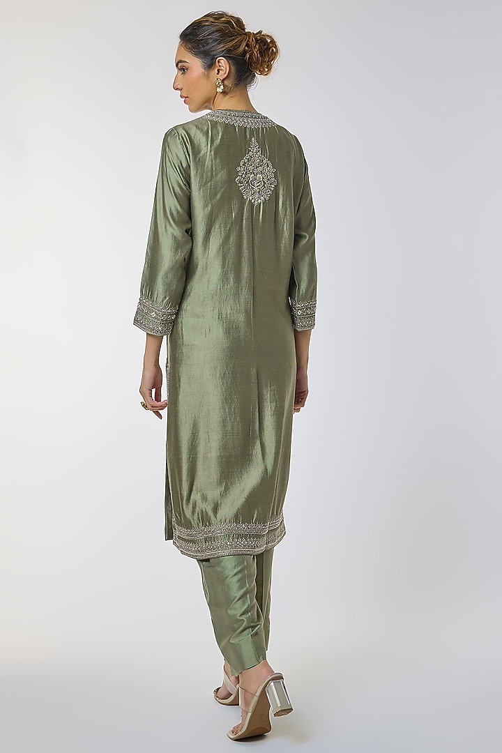 Mint Green Silk Zardosi Work Kurta Set by Jayanti Reddy at Pernia's Pop Up Shop