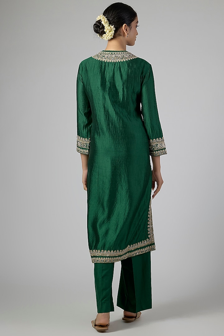 Emerald Green Silk Zardosi Work Kurta Set by Jayanti Reddy at Pernia's Pop Up Shop