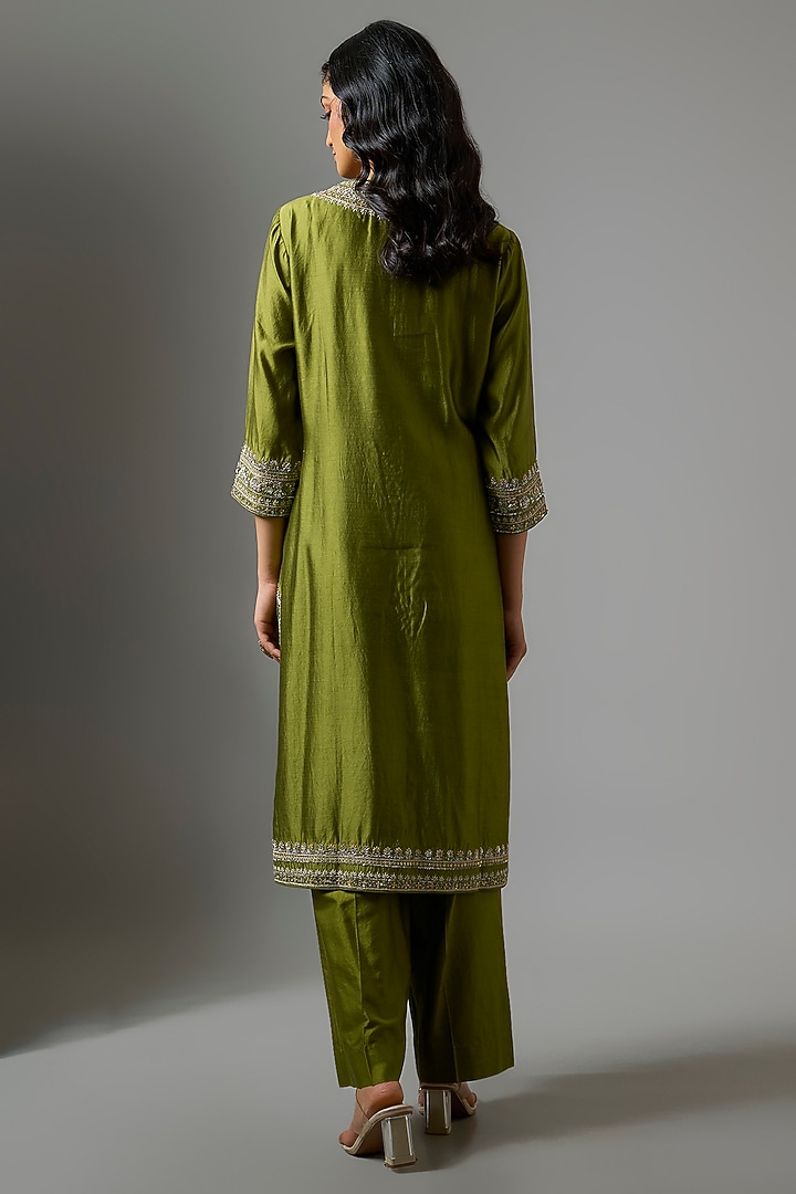Olive Green Silk Zardosi Work Kurta Set by Jayanti Reddy at Pernia's Pop Up Shop