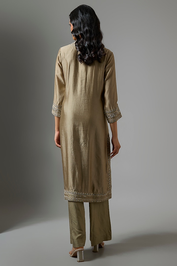 Golden Beige Silk Zardosi Work Kurta Set by Jayanti Reddy at Pernia's Pop Up Shop