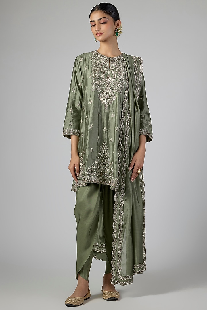 Mint Green Silk Zardosi Work Tunic Set by Jayanti Reddy at Pernia's Pop Up Shop