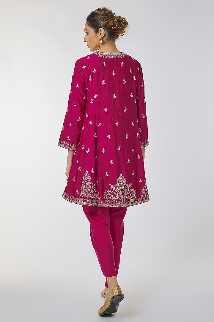 Rani Pink Silk Zardosi Work Tunic Set by Jayanti Reddy at Pernia's Pop Up Shop