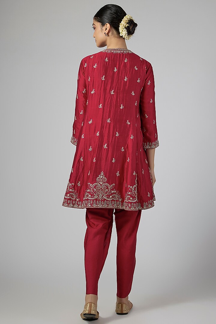 Red Silk Zardosi Work Tunic Set by Jayanti Reddy at Pernia's Pop Up Shop