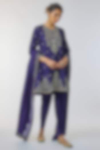 Purple Silk Zardosi Work Tunic Set by Jayanti Reddy at Pernia's Pop Up Shop