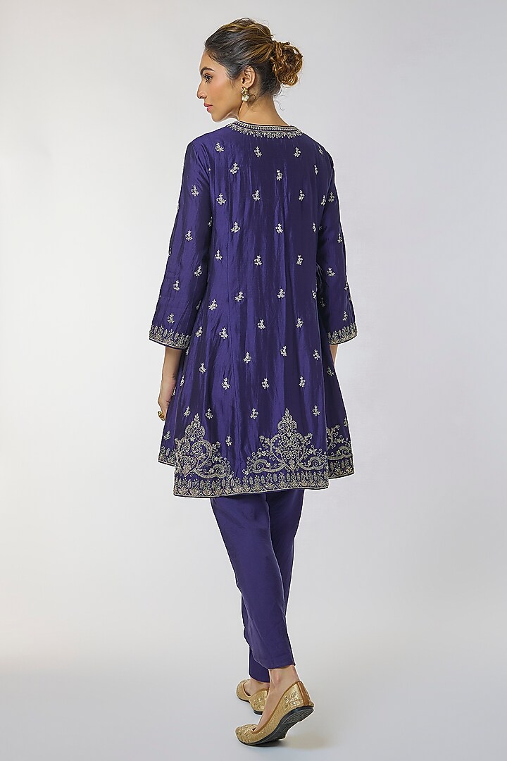 Purple Silk Zardosi Work Tunic Set by Jayanti Reddy at Pernia's Pop Up Shop