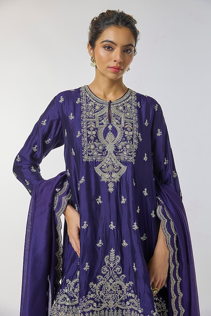 Purple Silk Zardosi Work Tunic Set by Jayanti Reddy at Pernia's Pop Up Shop