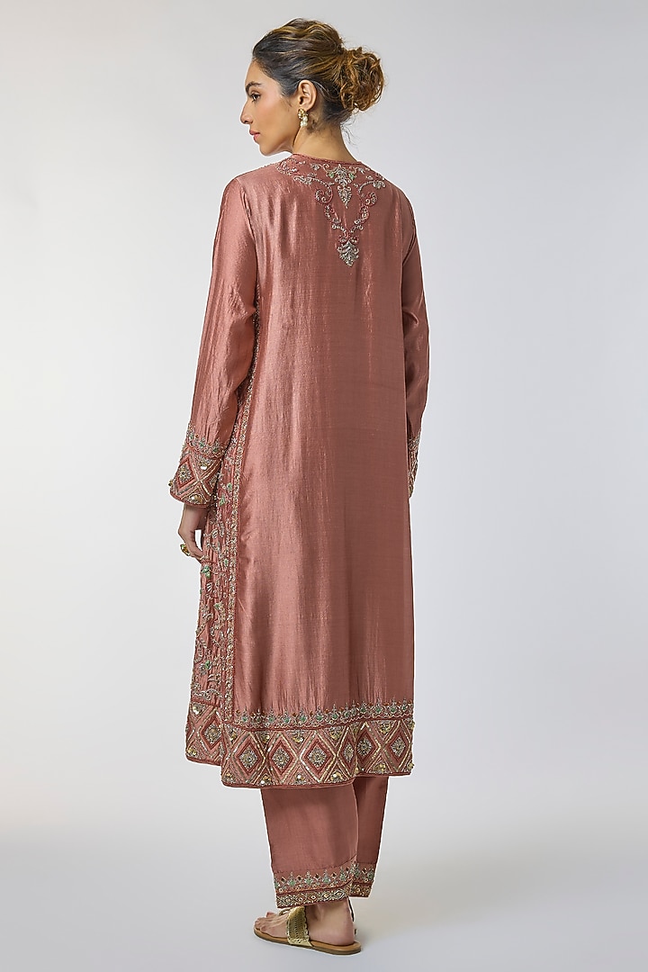 Peach Silk Zardosi Work Kurta Set by Jayanti Reddy at Pernia's Pop Up Shop