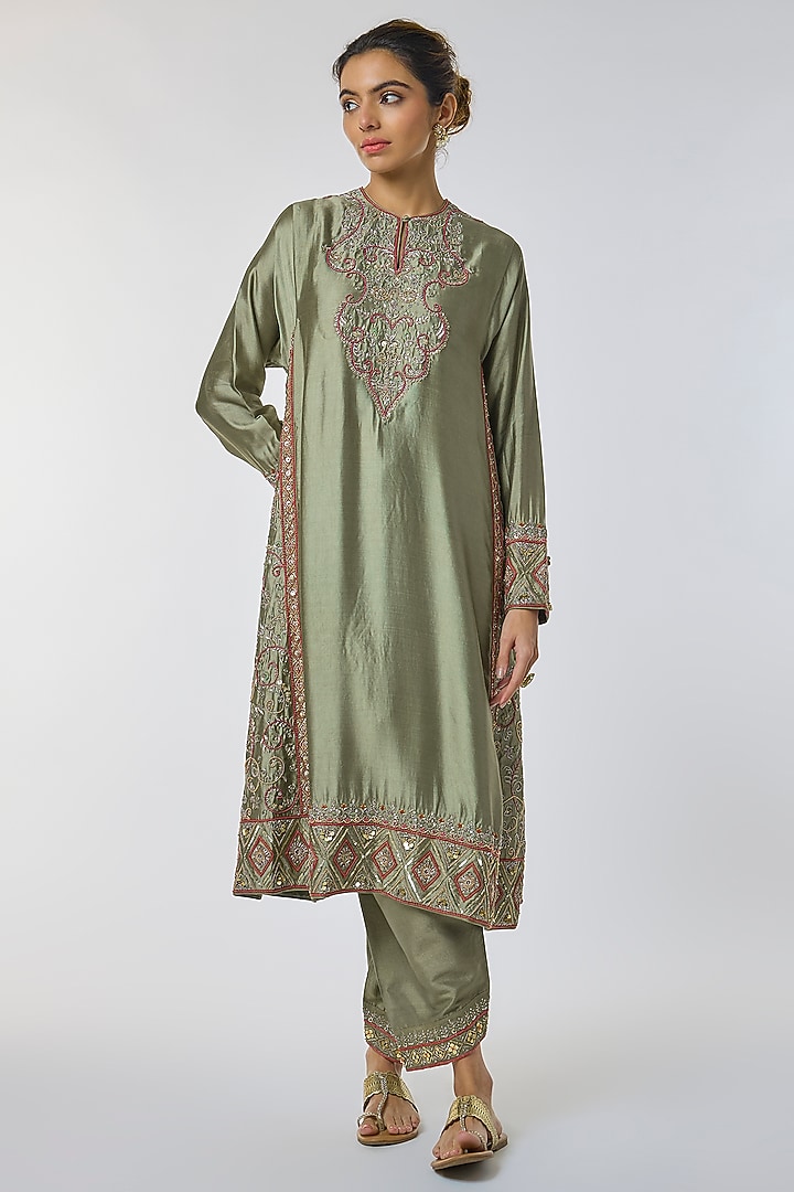Mint Green Silk Zardosi Work Kurta Set by Jayanti Reddy at Pernia's Pop Up Shop