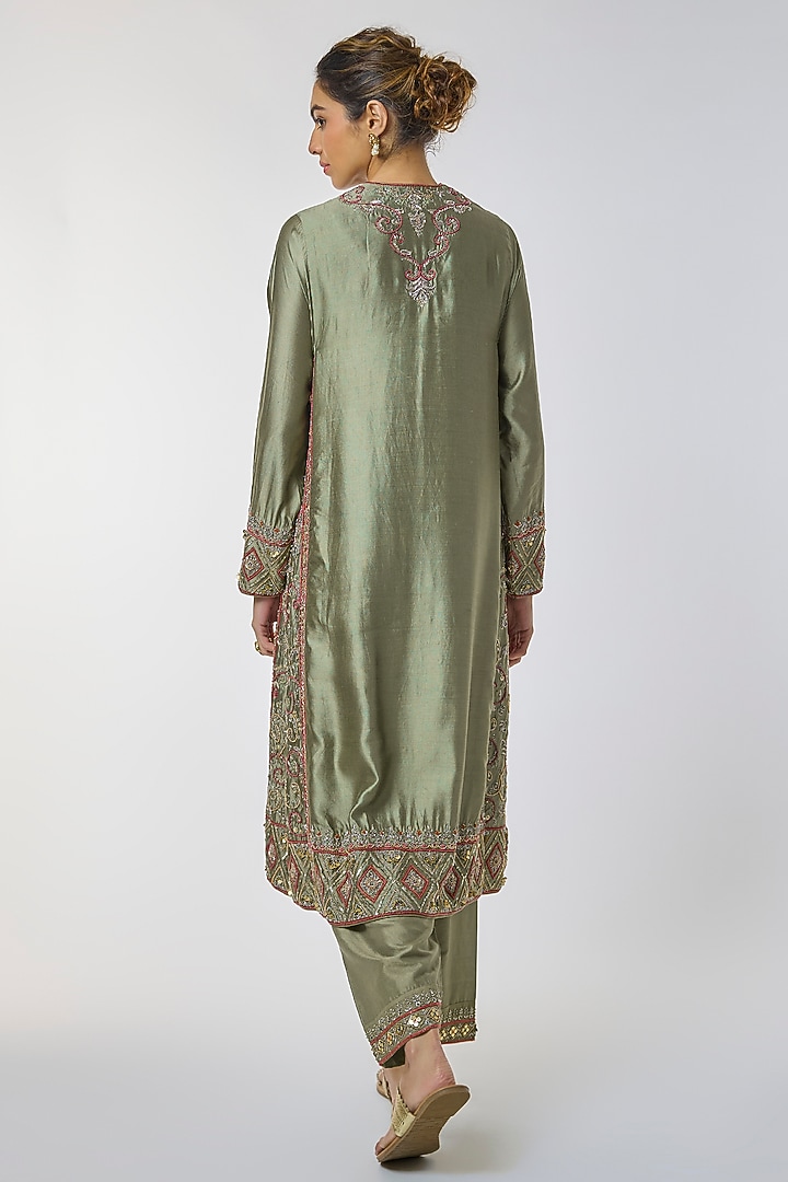 Mint Green Silk Zardosi Work Kurta Set by Jayanti Reddy at Pernia's Pop Up Shop