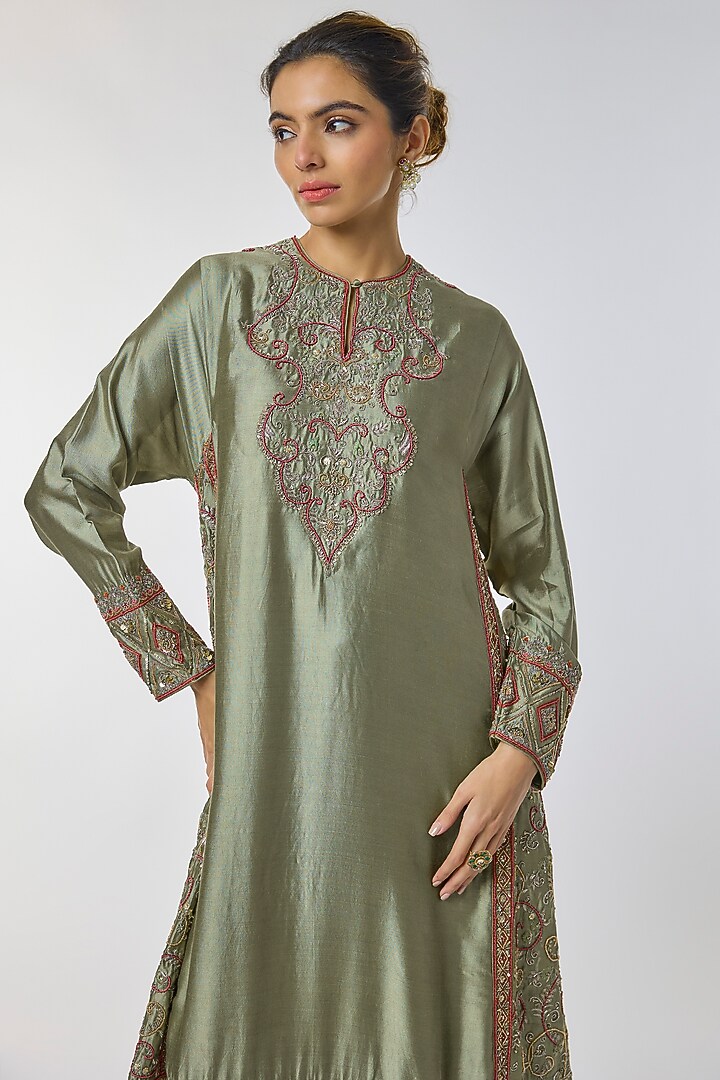 Mint Green Silk Zardosi Work Kurta Set by Jayanti Reddy at Pernia's Pop Up Shop