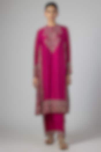 Pink Silk Zardosi Work Kurta Set by Jayanti Reddy at Pernia's Pop Up Shop