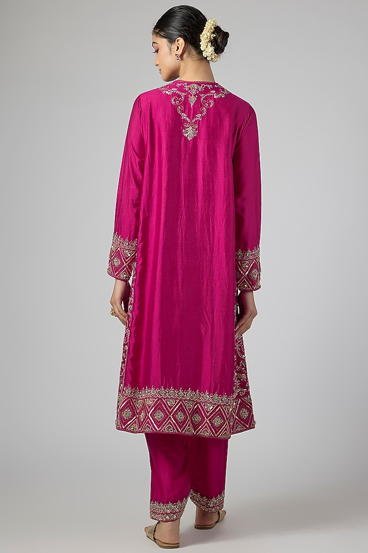 Pink Silk Zardosi Work Kurta Set by Jayanti Reddy at Pernia's Pop Up Shop