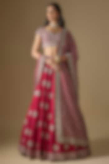Red Raw Silk Zardosi Embroidered Bridal Lehenga Set by Jayanti Reddy at Pernia's Pop Up Shop