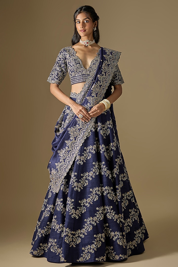 Purple Raw Silk Zardosi Embroidered Bridal Lehenga Set by Jayanti Reddy at Pernia's Pop Up Shop