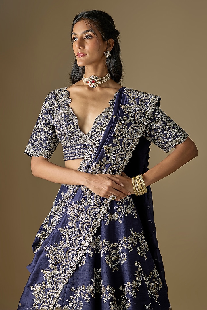 Purple Raw Silk Zardosi Embroidered Bridal Lehenga Set by Jayanti Reddy at Pernia's Pop Up Shop