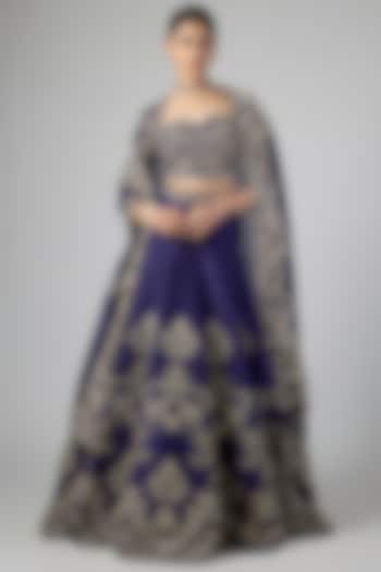 Purple Raw Silk Zardosi Embroidered Bridal Lehenga Set by Jayanti Reddy at Pernia's Pop Up Shop