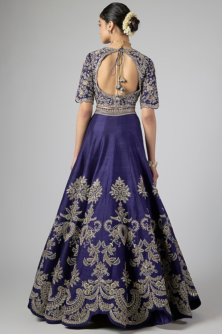 Purple Raw Silk Zardosi Embroidered Bridal Lehenga Set by Jayanti Reddy at Pernia's Pop Up Shop