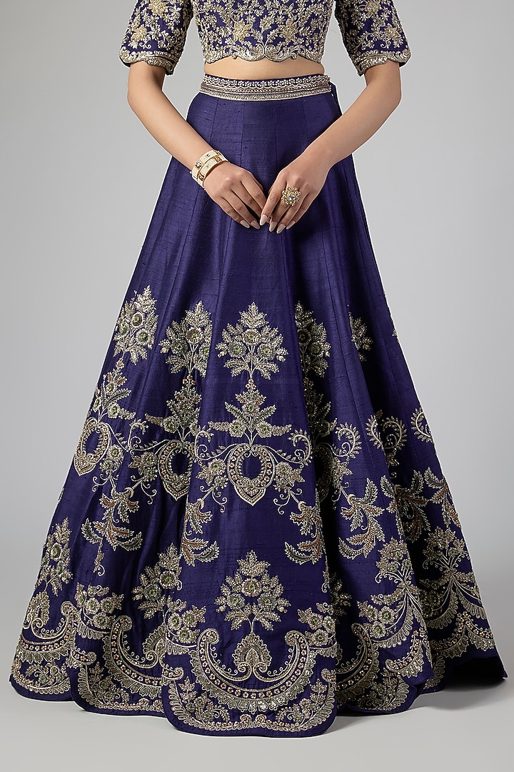 Purple Raw Silk Zardosi Embroidered Bridal Lehenga Set by Jayanti Reddy at Pernia's Pop Up Shop