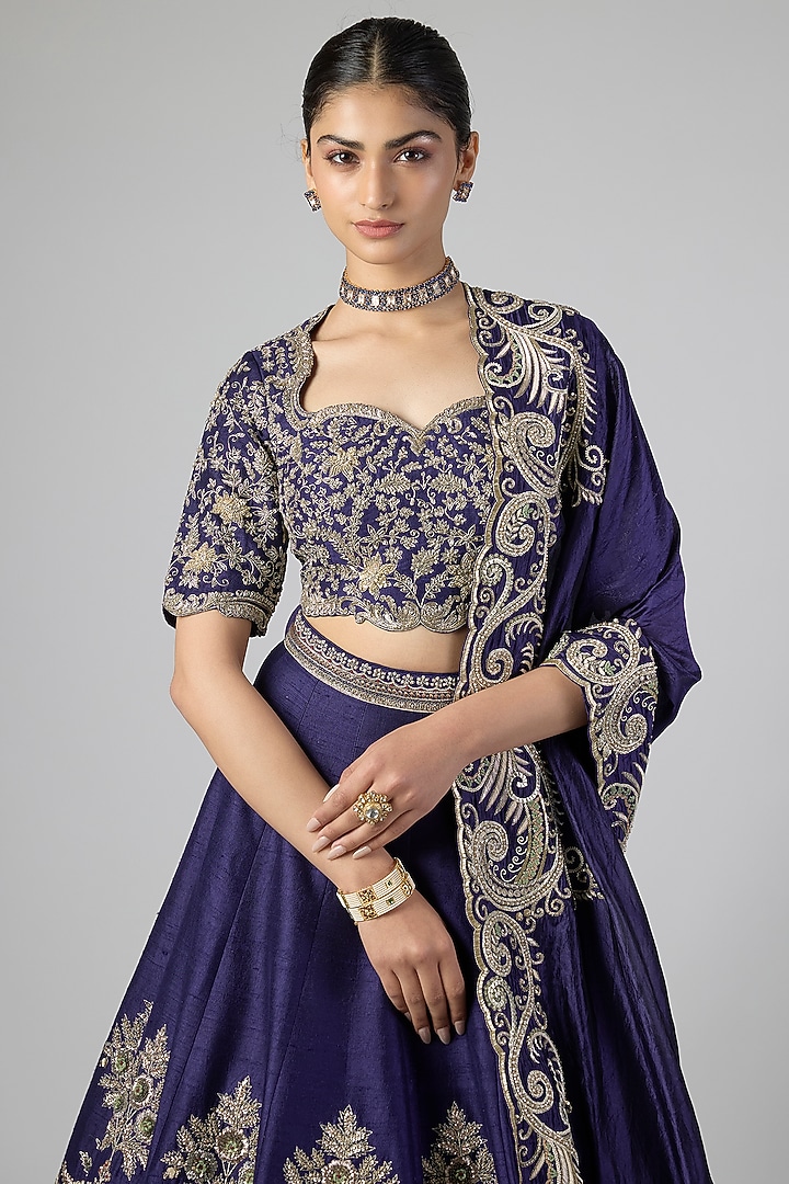 Purple Raw Silk Zardosi Embroidered Bridal Lehenga Set by Jayanti Reddy at Pernia's Pop Up Shop