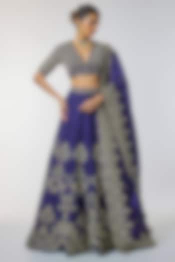 Purple Raw Silk Zardosi Embroidered Bridal Lehenga Set by Jayanti Reddy at Pernia's Pop Up Shop