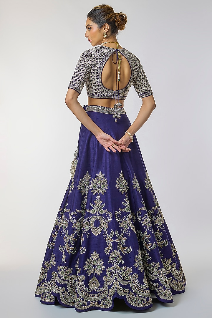 Purple Raw Silk Zardosi Embroidered Bridal Lehenga Set by Jayanti Reddy at Pernia's Pop Up Shop