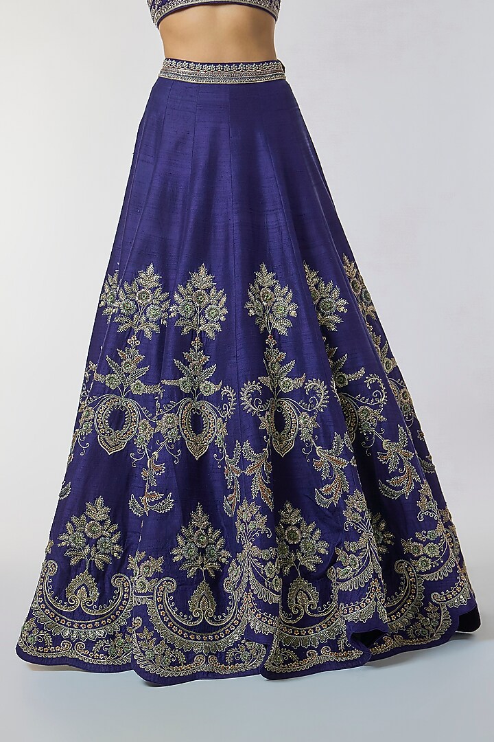 Purple Raw Silk Zardosi Embroidered Bridal Lehenga Set by Jayanti Reddy at Pernia's Pop Up Shop