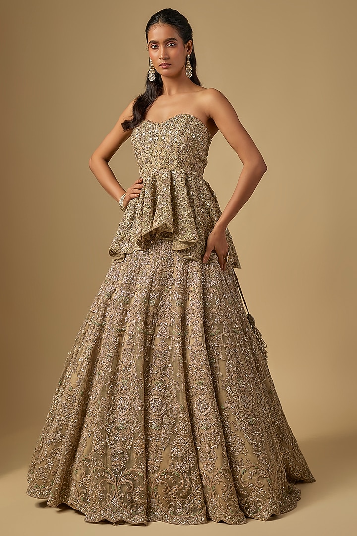 Gold Net Dori Work Bridal Lehenga Set by Jayanti Reddy at Pernia's Pop Up Shop
