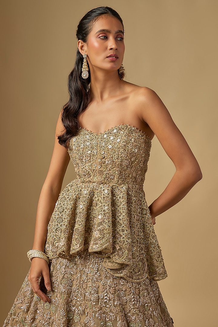 Gold Net Dori Work Bridal Lehenga Set by Jayanti Reddy at Pernia's Pop Up Shop