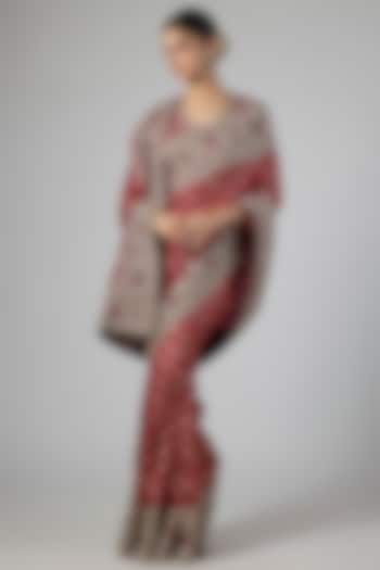 Red Silk Zardosi Embroidered Bridal Saree Set by Jayanti Reddy at Pernia's Pop Up Shop