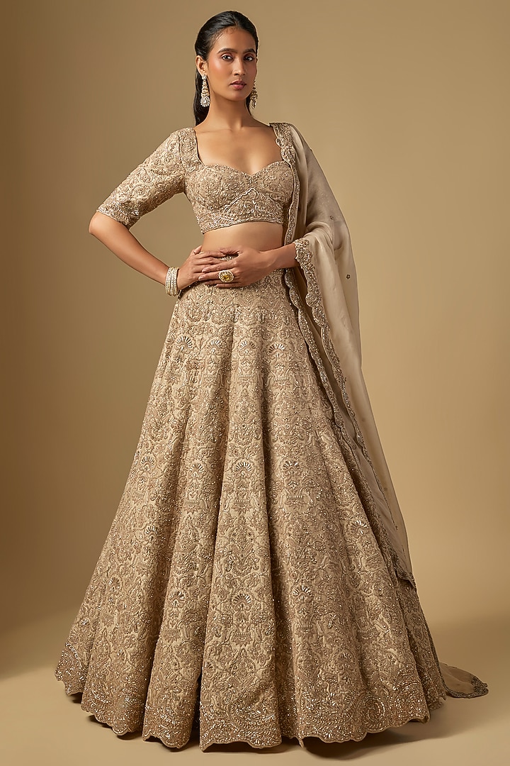 Beige Raw Silk Dori Work Bridal Lehenga Set by Jayanti Reddy at Pernia's Pop Up Shop