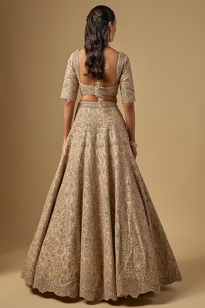 Beige Raw Silk Dori Work Bridal Lehenga Set by Jayanti Reddy at Pernia's Pop Up Shop